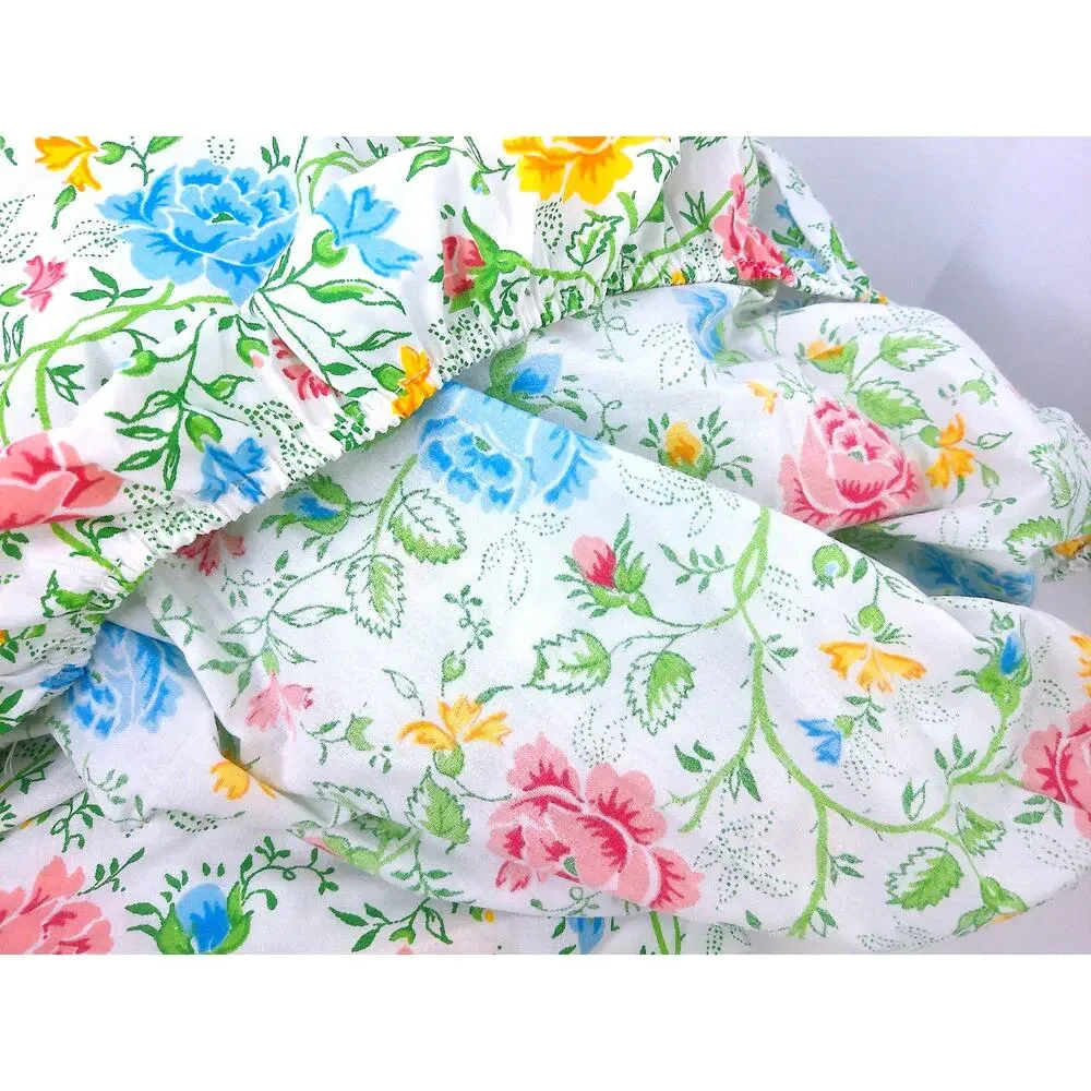 Vtg JCPenney Juliet Floral Percale Full Sheet Set Flat Fitted 2 Pillowcases NOS